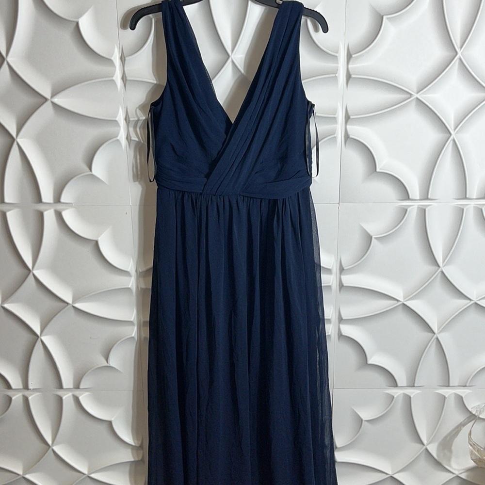 Dessy collection 2894 DRAPED CHIFFON MAXI DRESS MIDNIGHT NAVY sz 12. (86